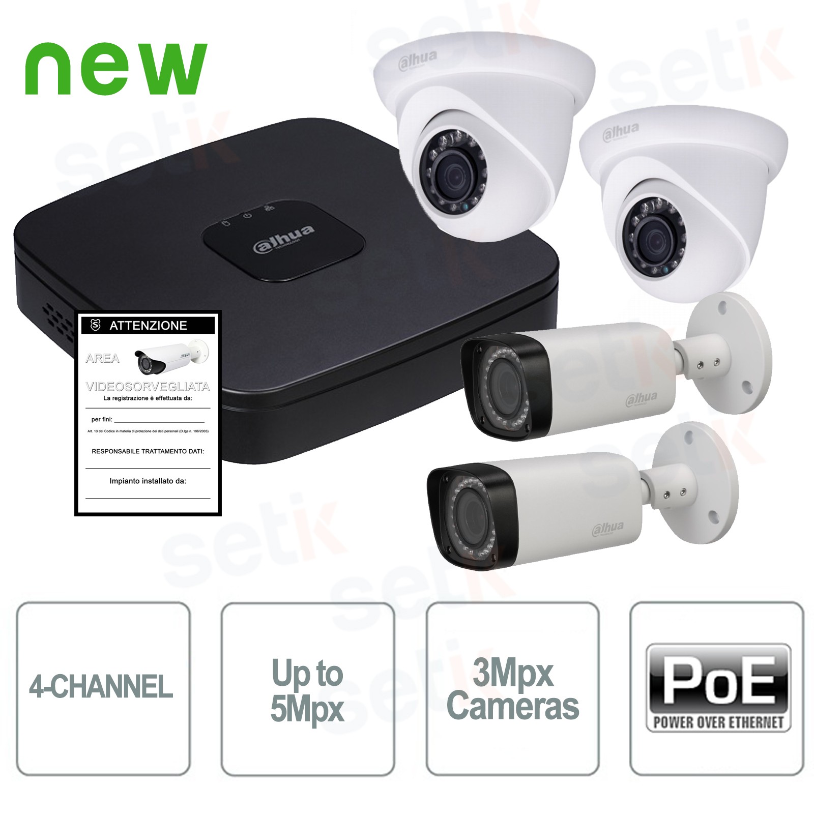 Kit Videosorveglianza IP Promo Dahua - 4 Canali PoE + 4 Telecamere 3Mpx