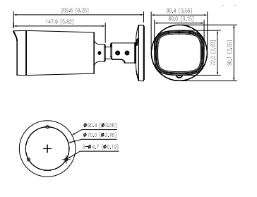 Schema con le dimensioni della telecamera HAC-HFW1200R-Z-S6