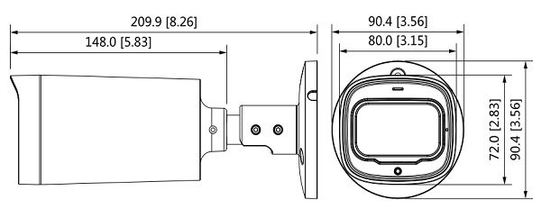 Schema dimensioni telecamera videosorveglianza HAC-HFW1801R-Z-IRE6-A Dahua