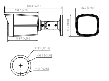 Schema dettagliato con le dimensioni della telecamera HAC-HFW1801TLM-IL-A-S2 Dahua