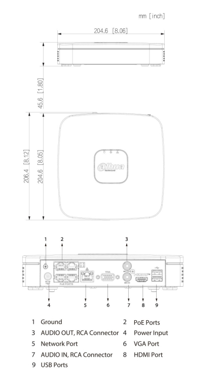 Schema dimensioni NVR4104-P-4KS3