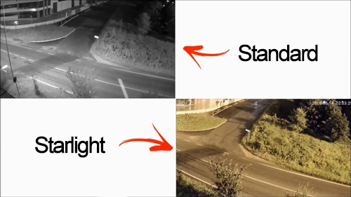 Comparazione visione notte con telecamera standard e starlight
